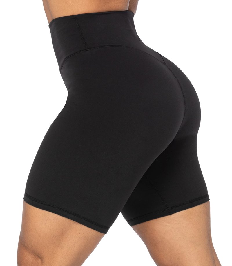 Sunzel 8" Waist Biker Shorts for Women No Front Seam Soft Yoga Workout Gym Bike Shorts Tummy Control Squat Proof Black