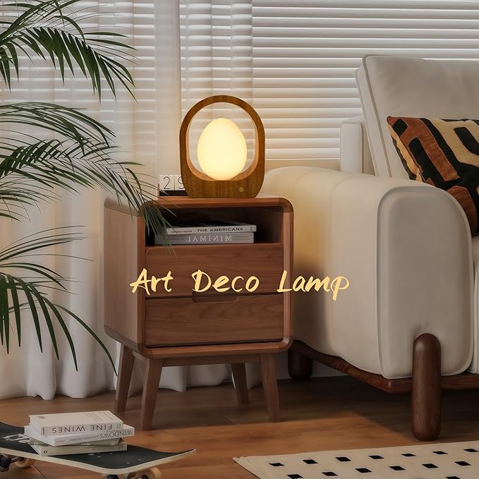 JESLED Rechargeable Cordless Table Lamp, Touch Control 3-Color Dimmable Bedside Lamp, Small Nightstand Lamp with Wooden Mid-Century Modern for Bedroom Ambient Lighting