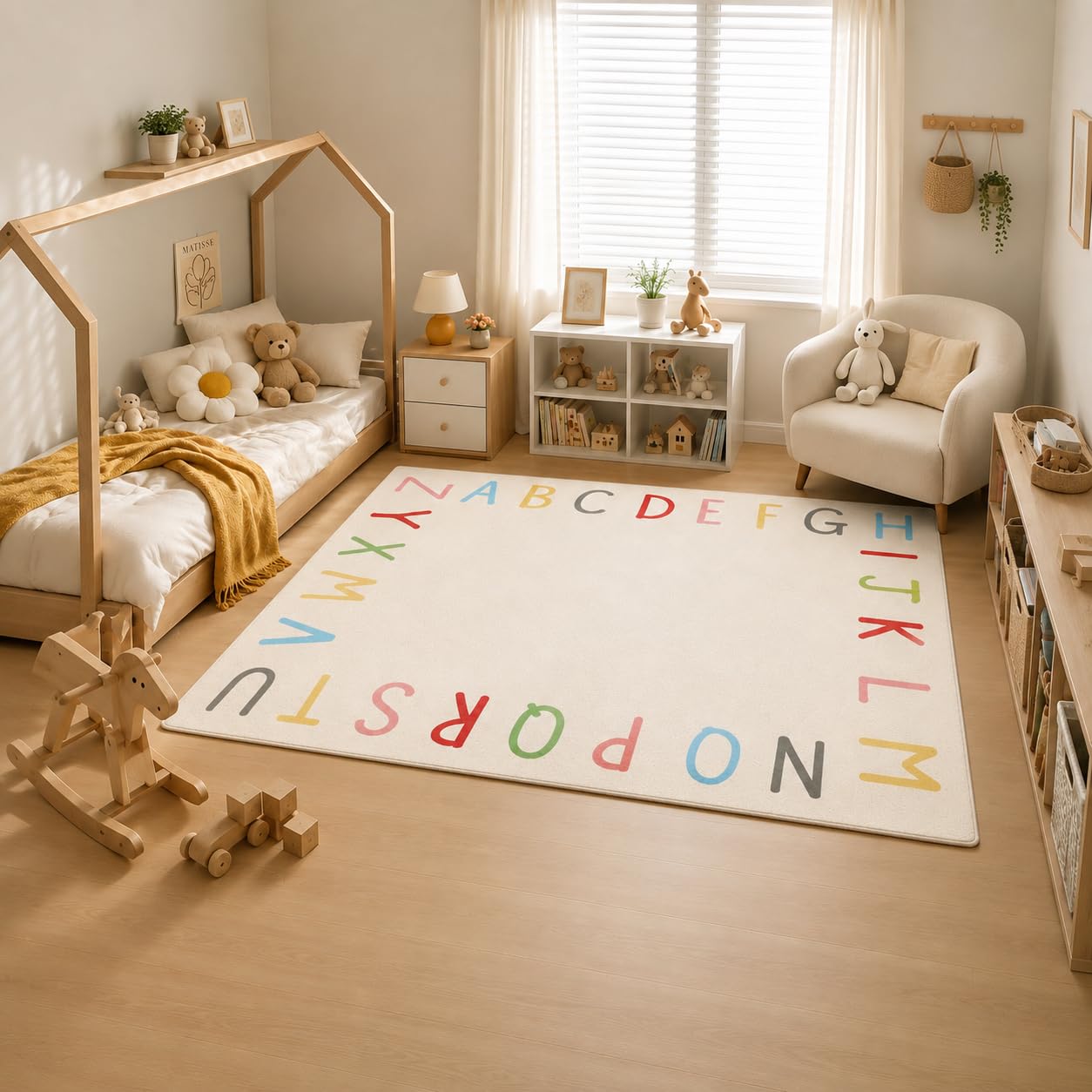 SHIPKEY 5x7 Feet Living Room Rugs, Cartoon Alphabet Nursery Rug for Bedroom, Extra Large Dorm Rug for Children (150x210 cm)