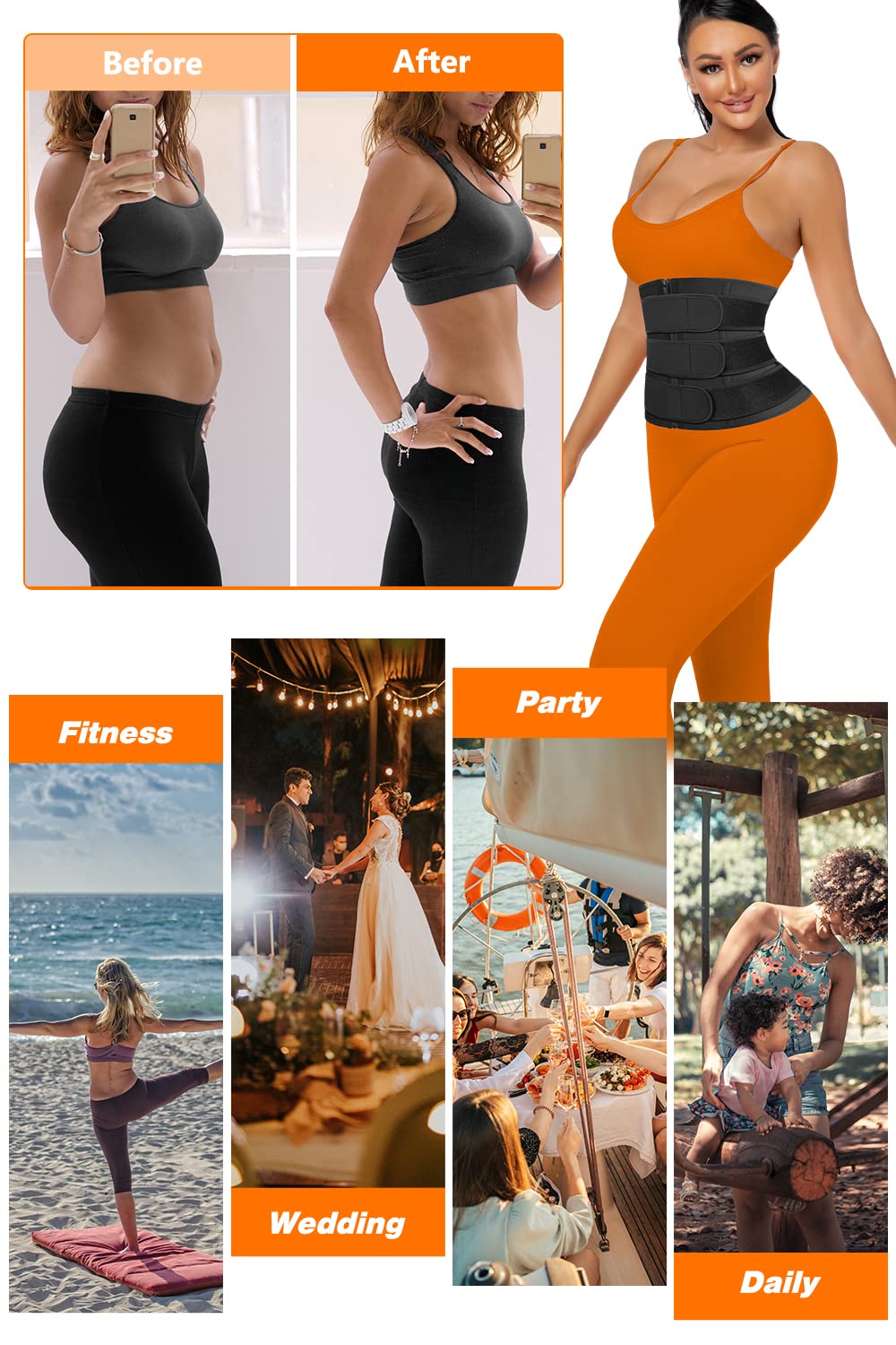 Phateey Corset Waist Trainer for Women, Neoprene, Zipper, L