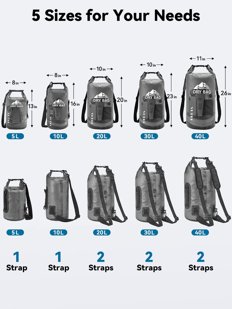 HEETA Dry Bag Waterproof for Women Men, Roll Top Lightweight Dry Storage Bag Backpack with Phone Case for Travel Swimming Boating Kayaking Paddle Board Camping Beach Accessories (Black, 40L)