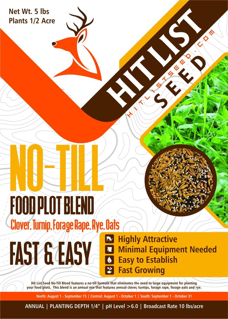 Hit List Seed No Till Food Plot Seeds for Deer [Annual Mix] – Throw and Grow Food Mix – Deer Seed Blend with Clover, Rye, Turnip, Brassica, Oats – No Plow Planting – 5 lbs