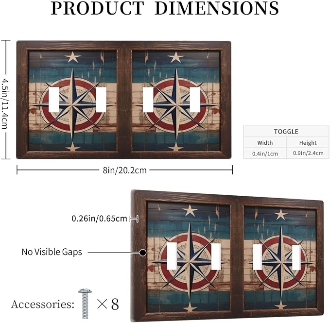 Decorative Art Light Switch Covers Nautical Rustic Star Emblem Quad Toggle 4 Gang Wall Plate Switch plate Electrical Faceplate for Home Decor