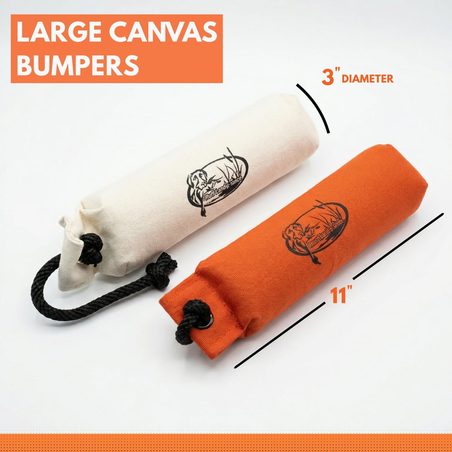 HuntEmUp 3" Canvas Dog Training Bumper – Retrieving Dummy for Retriever & Hunting Dog Training – Floating Water Dummy with Throw Rope – White (1 Pack)