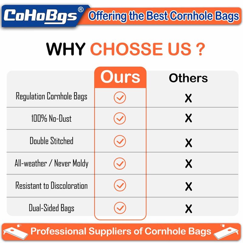 CoHoBgs Cornhole Bags Set of 8, Professional Corn Hole Bean Bags Dual-Sided Slick & Stick Resin Filled Suede and Duck Canvas Offical Bean Bag for Cornhole Toss Game Includes Carry Case