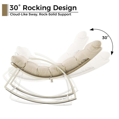 IRONCK Outdoor Rocking Chair with Armrest and Cushion, Patio Rocking Chair, 480lbs Capacity, Handwoven Twisted Rattan Rocker for Garden, Living Room, Balcony, Beige