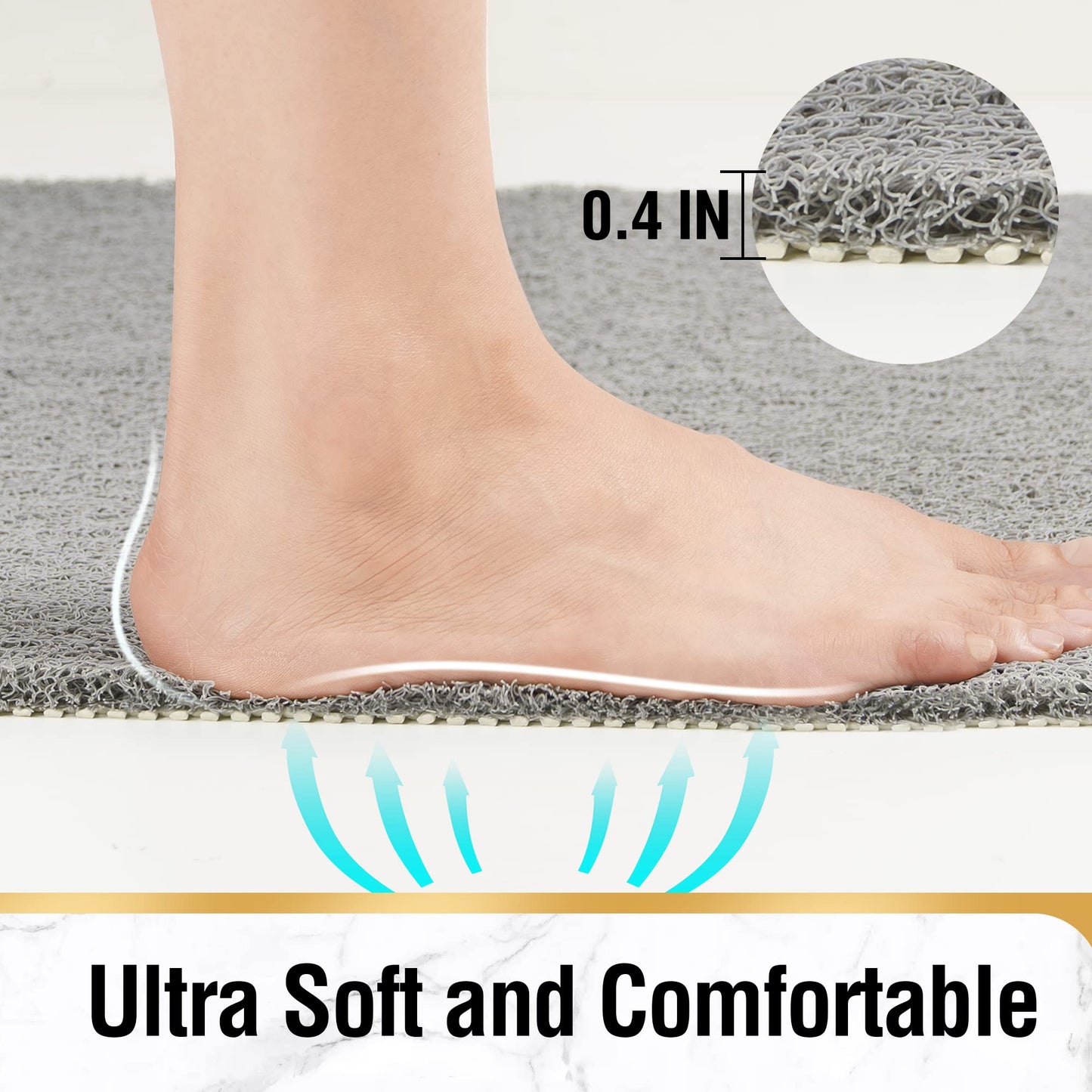 HITSLAM Non Slip Bathtub Mat 40 x 16 Inch, Extra Long Bath Mat for Tub, Soft PVC Loofah Shower Floor Mat with Drain, Quick Drying Bathroom Tub Mat for Wet Area, Without Suction Cup, Grey