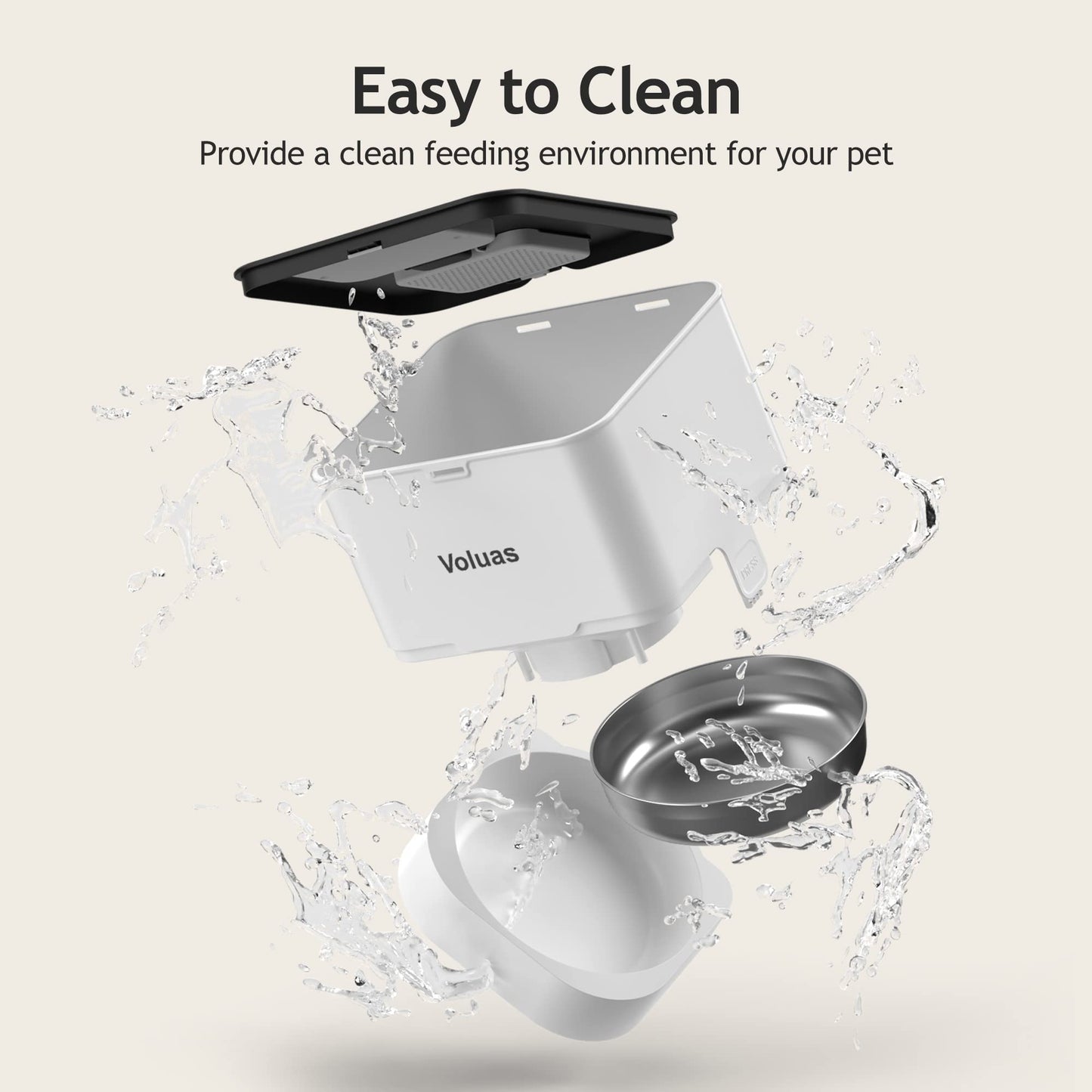 VOLUAS Automatic Pet Feeders for Cats and Dogs, Dry Food Dispenser with Desiccant Bag, Timed Cat Feeder, Programmable Portion Size Control 4 Meals Per Day, 10s Voice Recorder