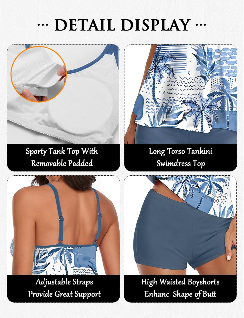 Stylish Swim Suits for Women Slimming Tankini Set Adjustable Straps 2 Piece Swimwear Tropical Hawaii Beach Pool Party Photoshoot Flattering Hides Belly Perfect for Vacation Blue Coconut Tree XL