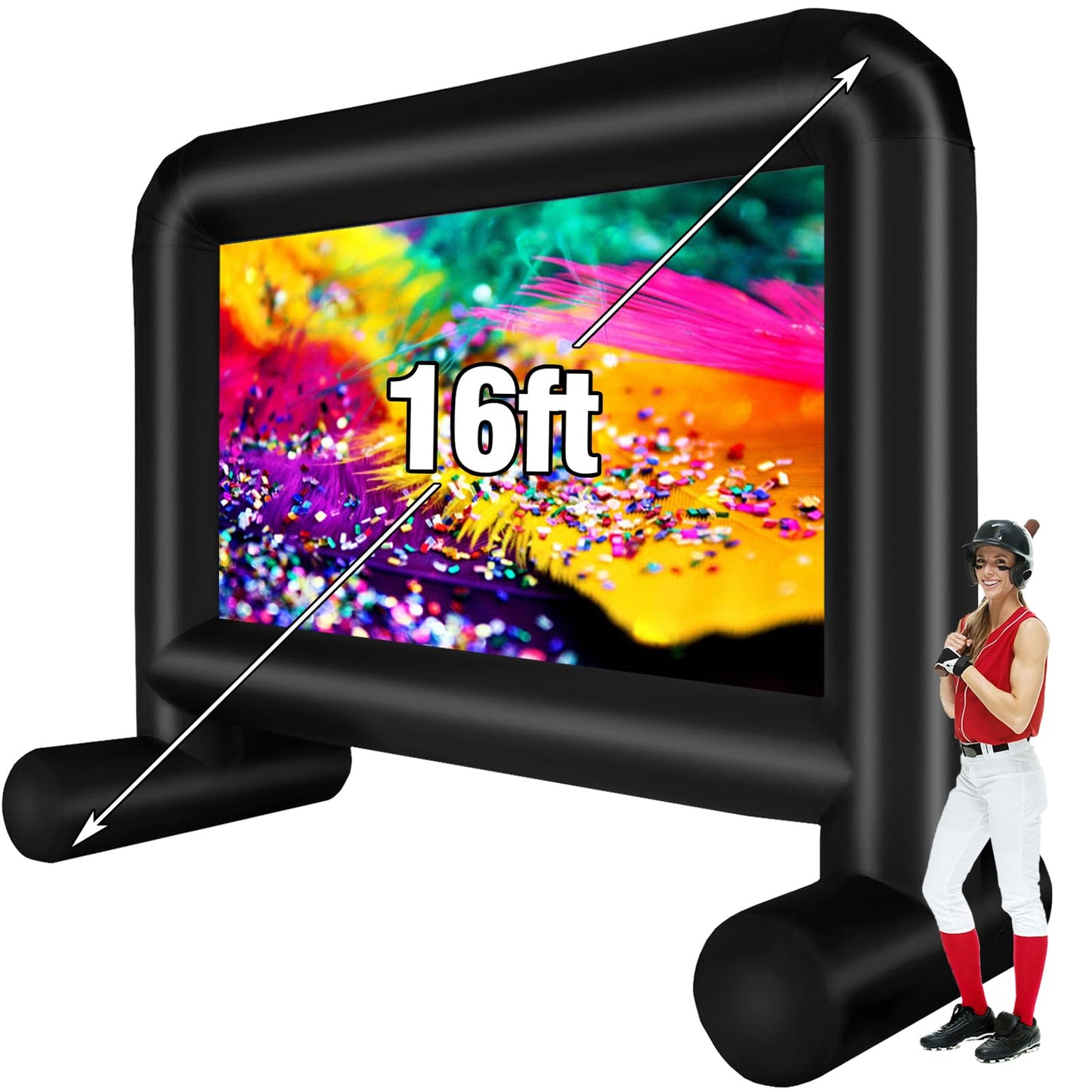 AZXRHWYGS 16 Feet Inflatable Movie Screen Outdoor, Inflatable Projector Screen with Blower Carry Bag - Supports Front and Rear Projection Blow Up Screen for Backyard Movie Night Pool Party