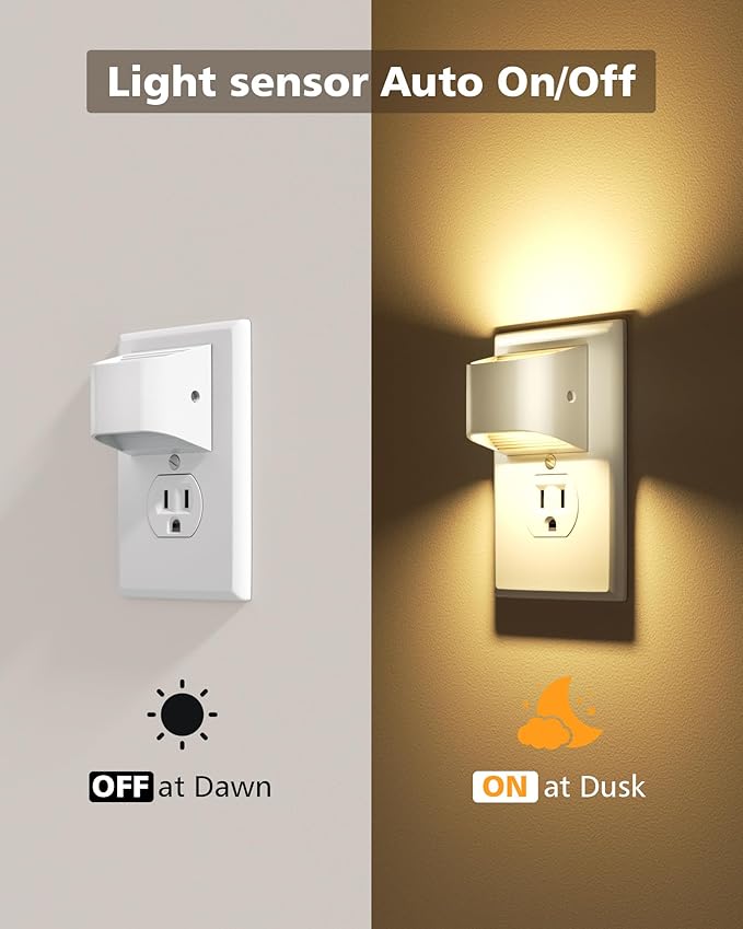 VOLISUN Night Lights Plug into Wall, 4 Pack Up and Down LED Night Light with Dusk to Dawn Light Sensor, 3000K Warm White Nightlight for Hallway, Bedroom, Bathroom, Kitchen White