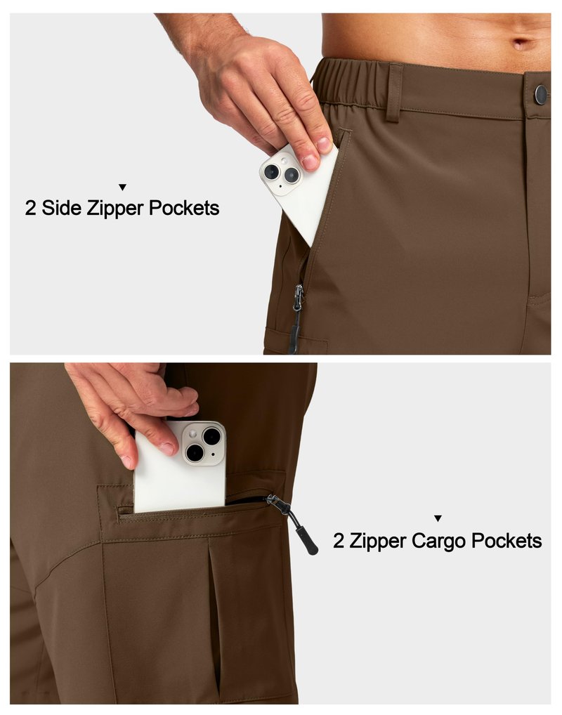 Pudolla Men's Hiking Cargo Shorts Lightweight 7" Travel Casual Shorts for Men Golf Work Outdoor with 5 Zipper Pockets(Brown Large)
