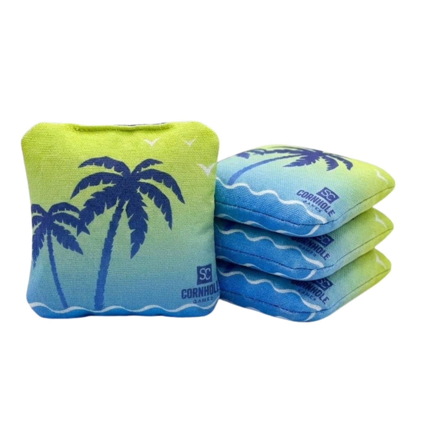 SC Cornhole Games Professional Dual Sided Cornhole Bags- 16 oz 6x6 w/Premium Resin Fill - Official Tournament Slide/Stick Pro Bean Bags - Regulation/Approved (Tropical/Retro Beach)
