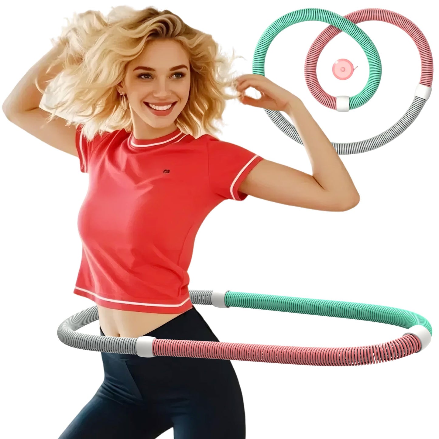 Weighted Soft Spring Fitness Hoop for Adults – 3.3lb Foldable Exercise Hoop, Waist-Friendly Design, Portable Slimming Exercise Equipment for Home and Travel (Macaron) - While Supplies Last
