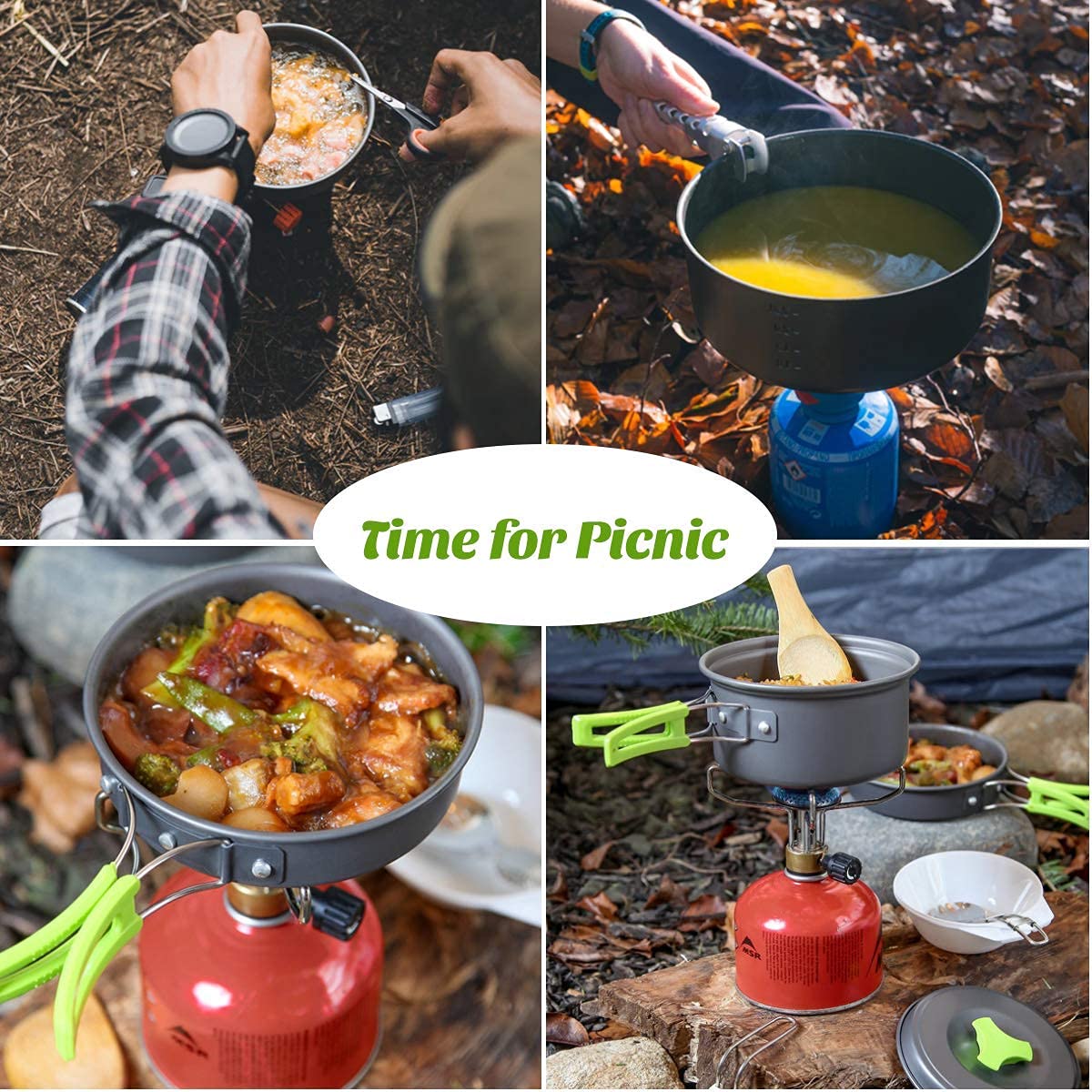MEETSUN Portable Camp Cooking Set,Space Saving,Lightweight Aluminum Camping Cookware Set,Quick Heating Camping Pot Pan Set with Easy Clean Coating Perfect for Hiking,Backpacking,Outdoor Cooking