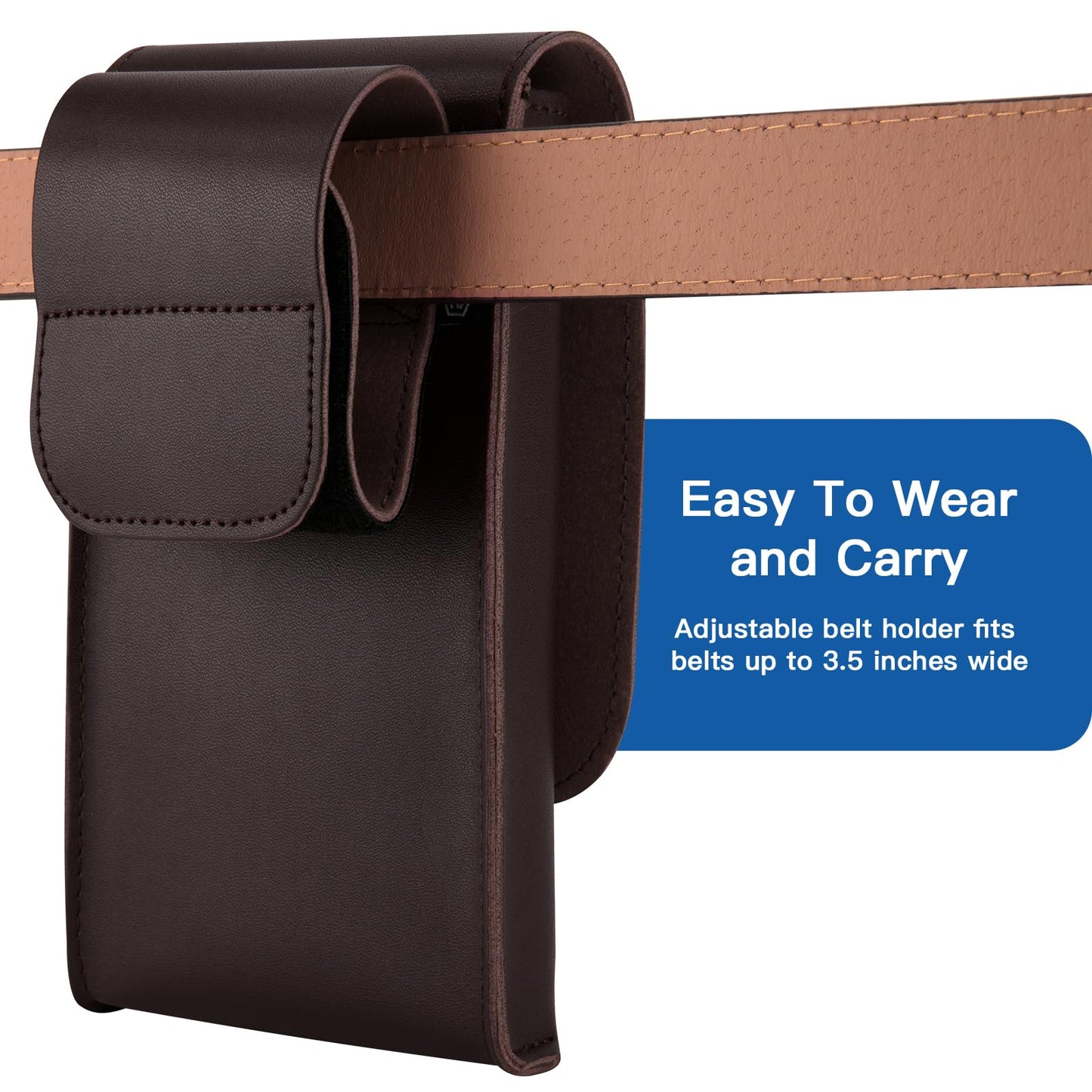 CaSZLUTION Phone Pouch for Cosplay - Ultra Fiber PU Leather Phone Holster Case with Belt Loop Keeper, Costume Accessory for Halloween, Conventions & Roleplay (Brown - L)