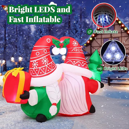 GOOSH 5FT Christmas Gnome Inflatables Outdoor Decorations,Blow Up Couple Gnomes with LED Lights,Xmas Gnome Inflatables for Yard Lawn Garden Holiday Decor