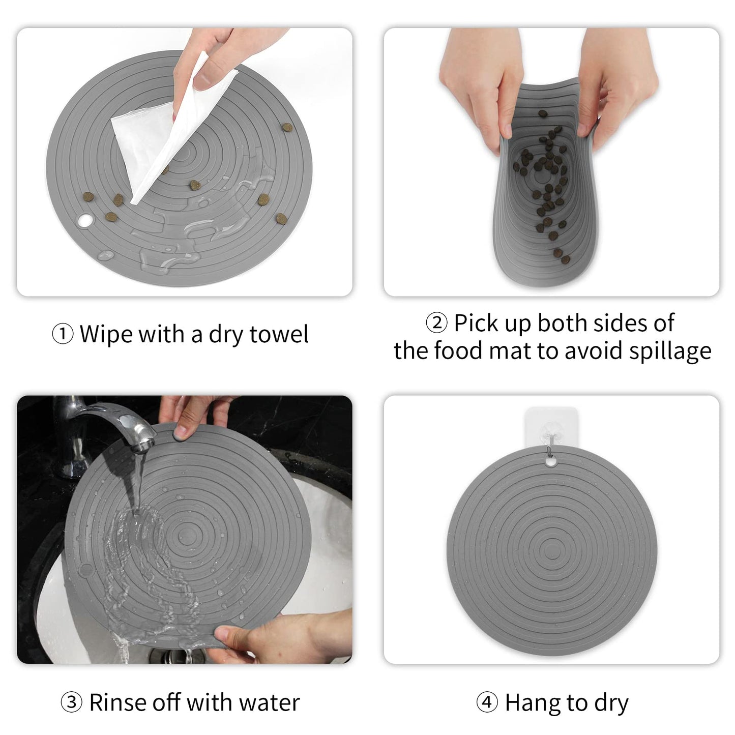 Ptlom Pet Food Mat for Dog and Cat Placemat 2 Pcs, Mat for Prevent Food and Water Overflow, Suitable for Medium and Small Pet, Silicone, 9.5"* 9.5"
