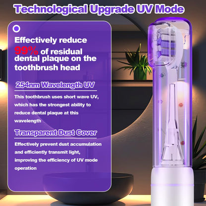 Metal Electric Toothbrush with UV Mode, Vibration and Oscillation Electric Toothbrush for Adults, 6 Brush Heads & Travel Case & Dust Cover, 5 Modes & Built in Timer, One Charge Last 120 Day（Rose）