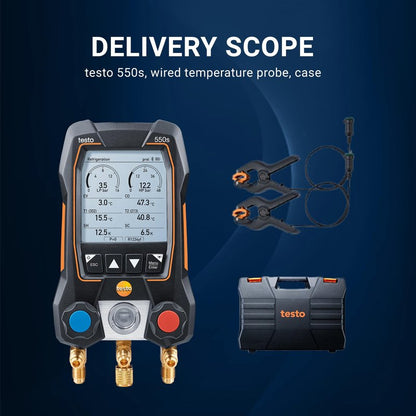 testo 550s AC Manifold Gauge Set – Manifold Gauges HVAC – Incl. 2 Wired Temperature Clamp Probes – Recharge Kit with Superheat, Subcooling For AC, Refrigeration & Heat Pumps – Bluetooth