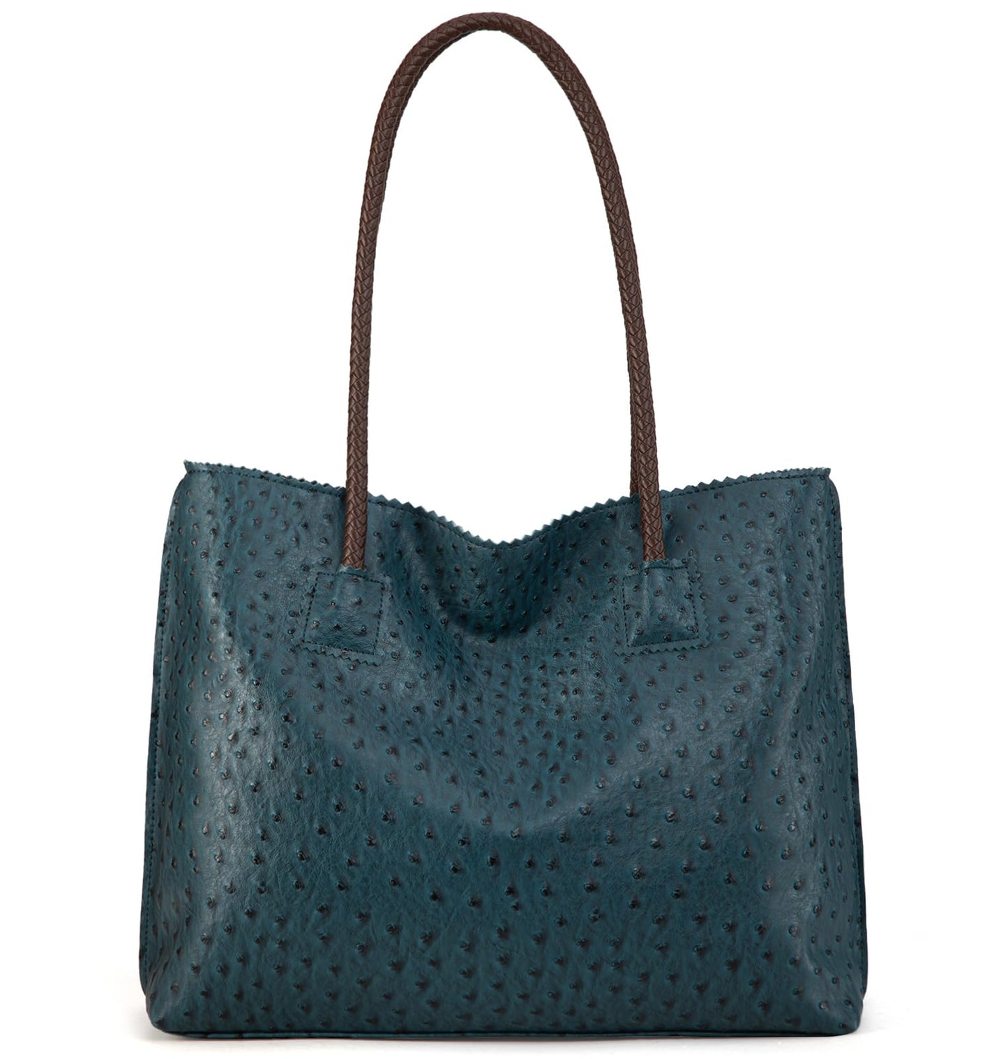Milan Chiva Leather Tote Bag for Women with Zipper Large Ostrich Hobo Purse Shoulder Purses and Handbags Deep Blue Gift MC-1038LKB