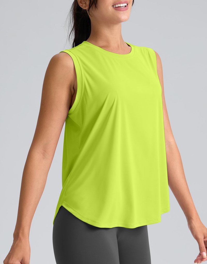 SANTINY Women's Sleeveless Workout Tops Breathable Lightweight Active Tennis Yoga Shirts Athletic Running Tank Tops for Women (Neon Green_L)