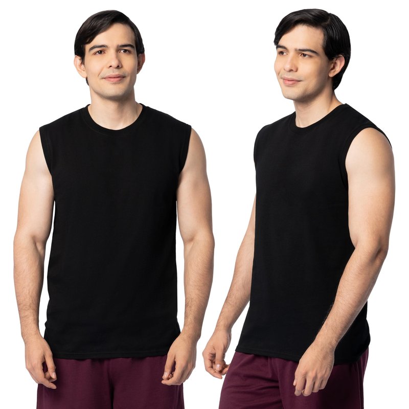 Fruit of the Loom Men's Eversoft Cotton Sleeveless T Shirts, Breathable & Moisture Wicking with Odor Control, Sizes S-4X, Muscle-2 Pack-Black, XX-Large