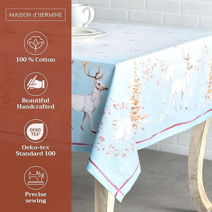 Maison d' Hermine Table Cloth Rectangle Table 100% Cotton 70 x 90 Inches Fall Tablecloth Reusable Everyday Use for Thanksgiving Christmas Decorations Dining Farmhouse Party (Fairy Tale Forest)