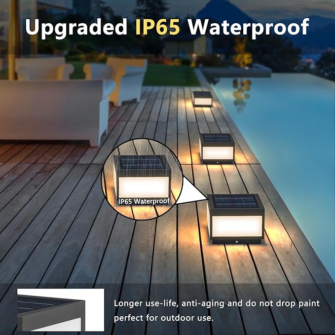 Outdoor Landscape Post Light, Modern 2-in-1 Solar and High Voltage Wired Waterproof Luxury Fence Deck Pillar Cap Patio Garden Decoration Lantern Column Lamp with 4 Different Lighting Color
