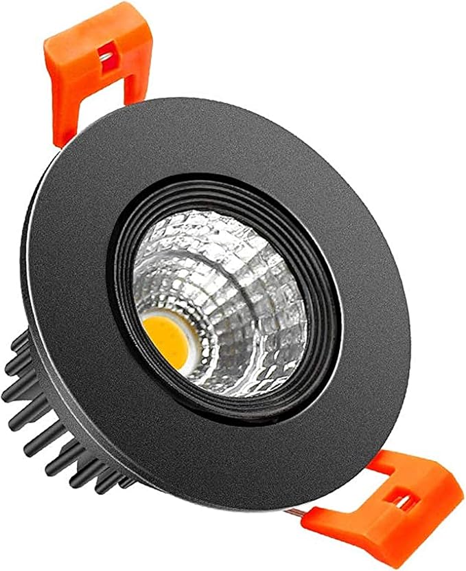 2 Inch LED Downlight, 3W Recessed Lighting COB Dimmable, 3000K Warm White, CRI80, Black Trim, Ceiling Lights with LED Driver, 1 Pack