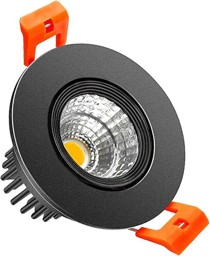 2 Inch LED Downlight, 3W Recessed Lighting COB Dimmable, 3000K Warm White, CRI80, Black Trim, Ceiling Lights with LED Driver, 1 Pack