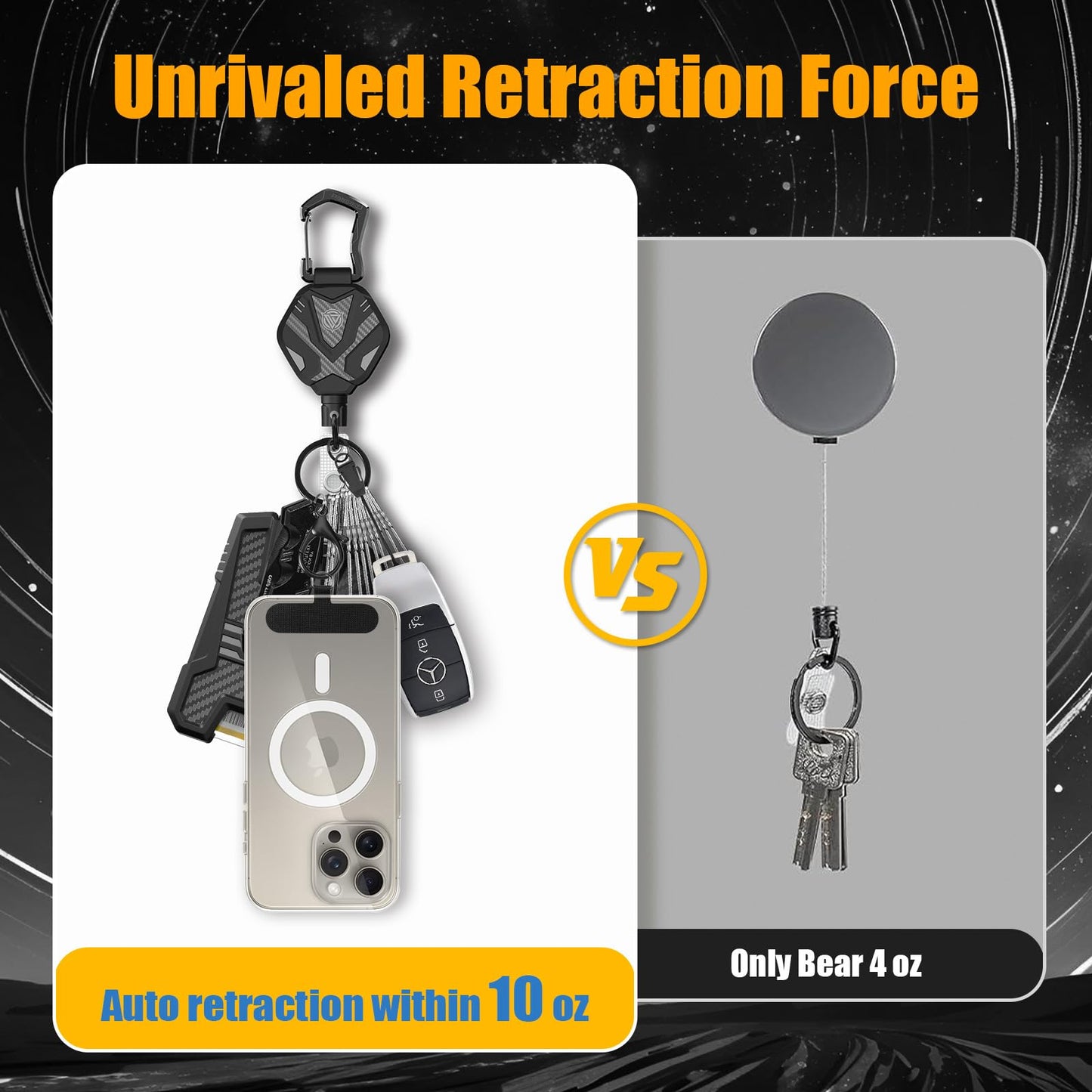 Oaridey Retractable Keychain with Smart Interval Locking, Heavy Duty Badge Reel with Metal Carabiner and 31.5" Steel Cord, Retractable Lanyard for Engineers, Anglers, Construction Workers, 2 Packs
