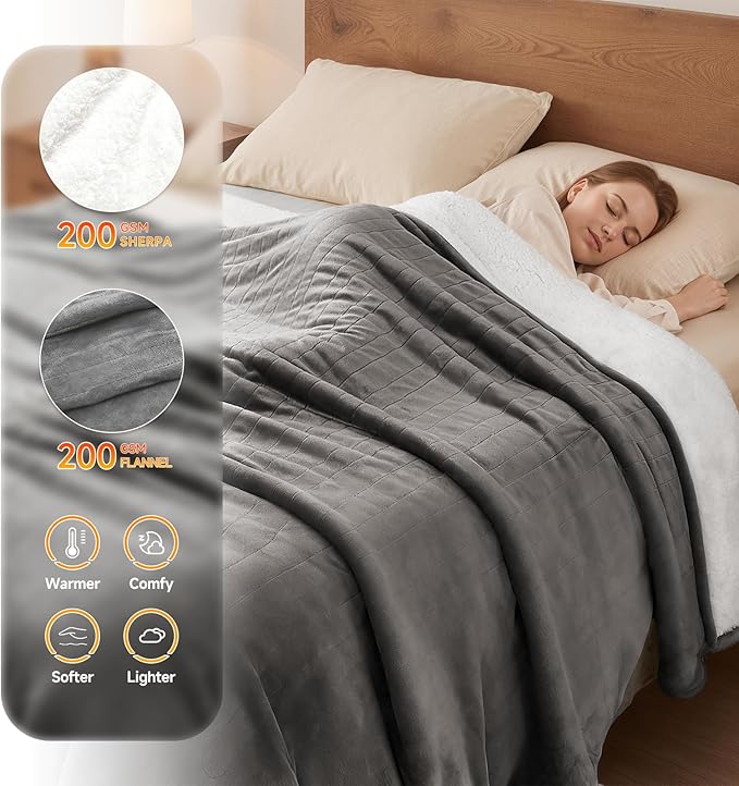 Heated Blanket Electric Blanket Twin 62"x84" Fast Heating Electric Blanket with 10 Heat Levels & 10 Hours Auto-Off Overheat Protection Cozy Soft Flannel Heated Throw Blanket