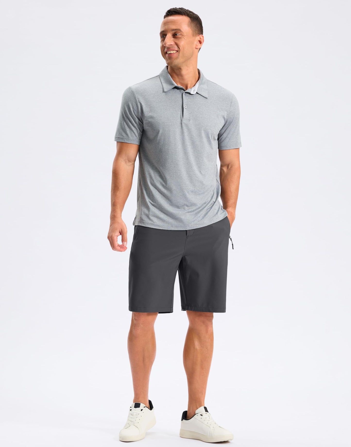 Pudolla Mens Hiking Shorts 5"/7"/9" Lightweight Quick Dry Casual Golf Shorts for Men Work Fishing with 3 Zipper Pockets(Dark Grey 9 Inseam-L)