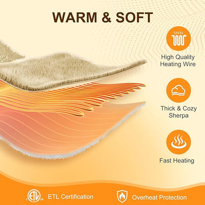 Heated Throw Blanket 50"X60"- Soft Double Sided Sherpa Electric Throw Blanket with 5 Heatings Levels & 4 hrs Auto Shut Off, Overheat Protection & ETL Certified for Women(Beige)