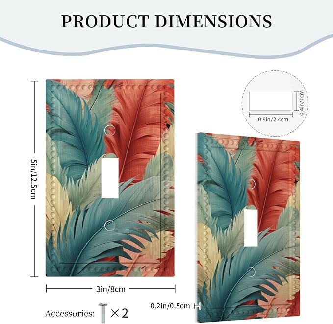 Colorful Feathers Blue Red Light Switch Covers 1 Gang Single Toggle Wall Plate Decorative Switchcover Electrical Switchplate for Country Living Decor