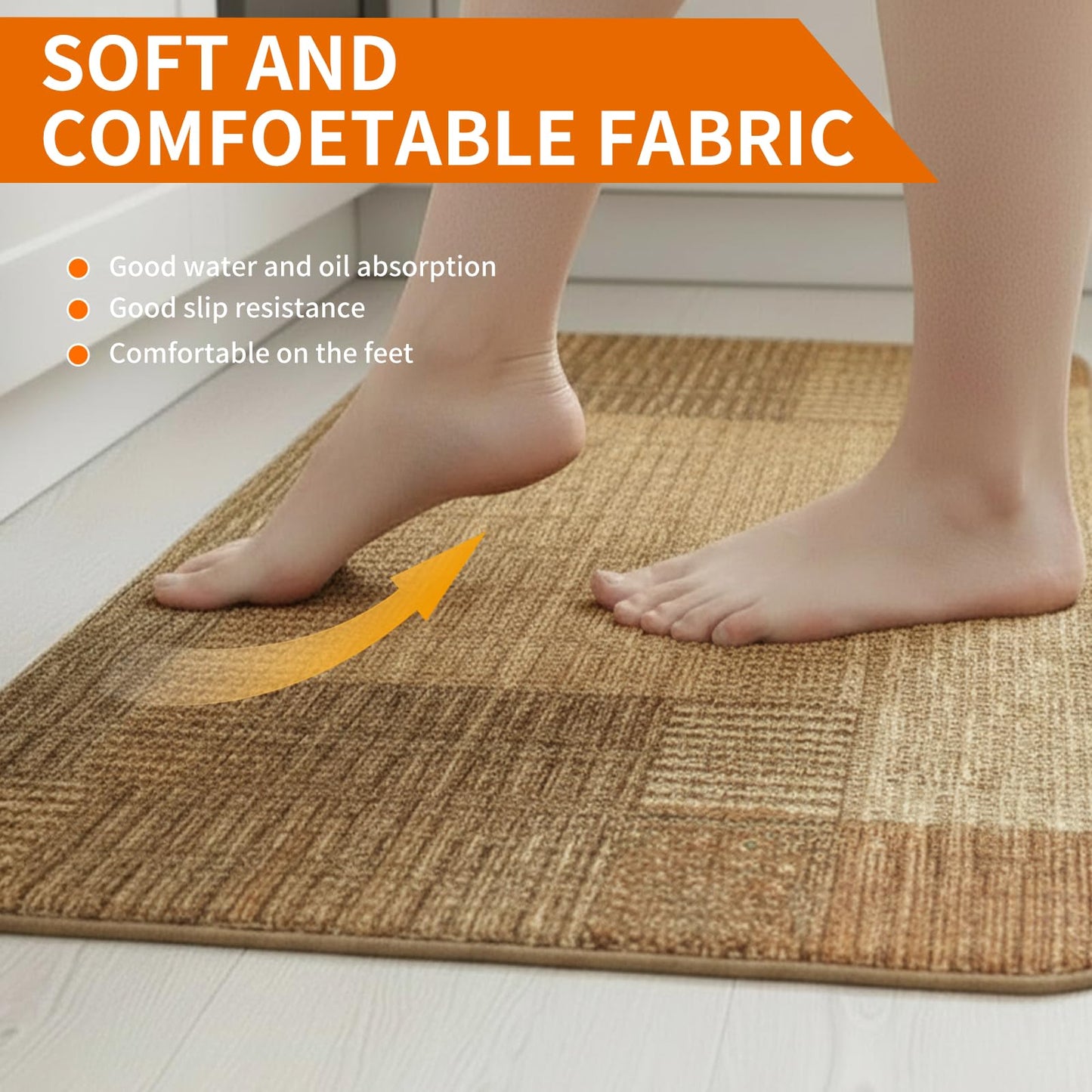 Joomavink Kitchen Rugs and Mats Non Slip Washable of 2 Pieces, Anti Fatigue Runner Rug for Cocina, Front of Sink，Laundry Rooms，Easy to Clean Kitchen Floor Mat Sets.(Yellowish-Brown)