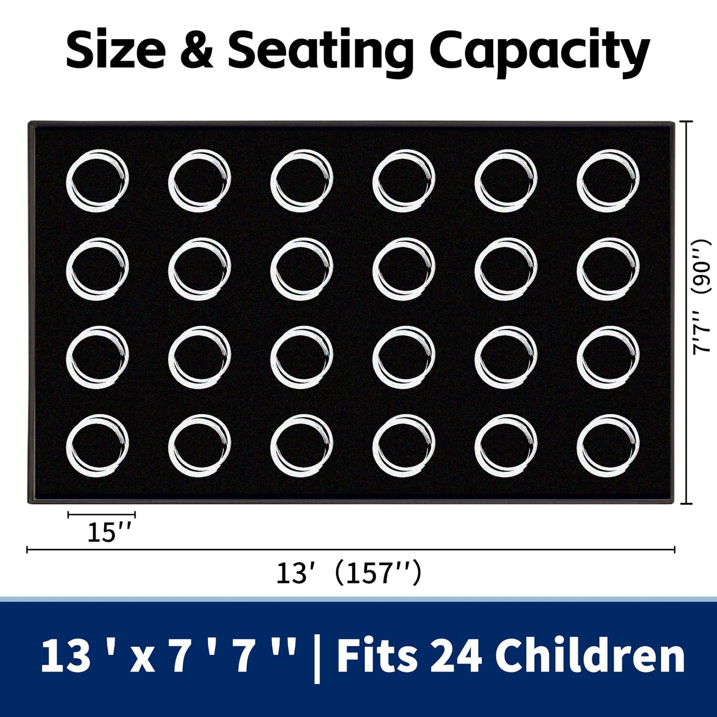 MAISONRINA Large Classroom Rugs Elementary 13'x7'7'' - Seats 24 with White Circle,Classroom Carpet for Preschool Kindergarten,Educational Rugs for Daycare Kids Room Teaching & Playroom (Black)