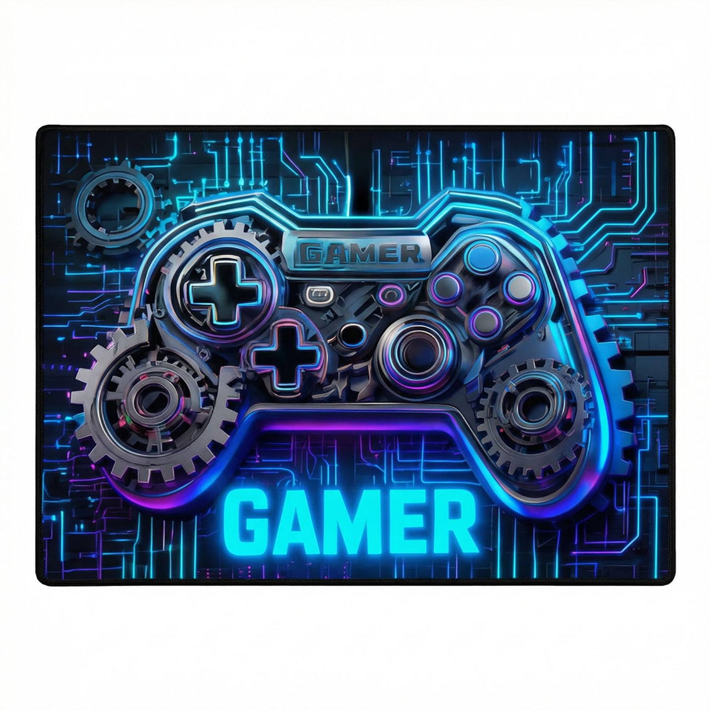 Dowtowter Gaming Rug for Boys Room, Neon Game Controller Area Rug, Non-Slip Gamer Decor Rug,Carpet for Gaming Room Kids Room Bedroom Living (Blue, 39‘’×59‘’)