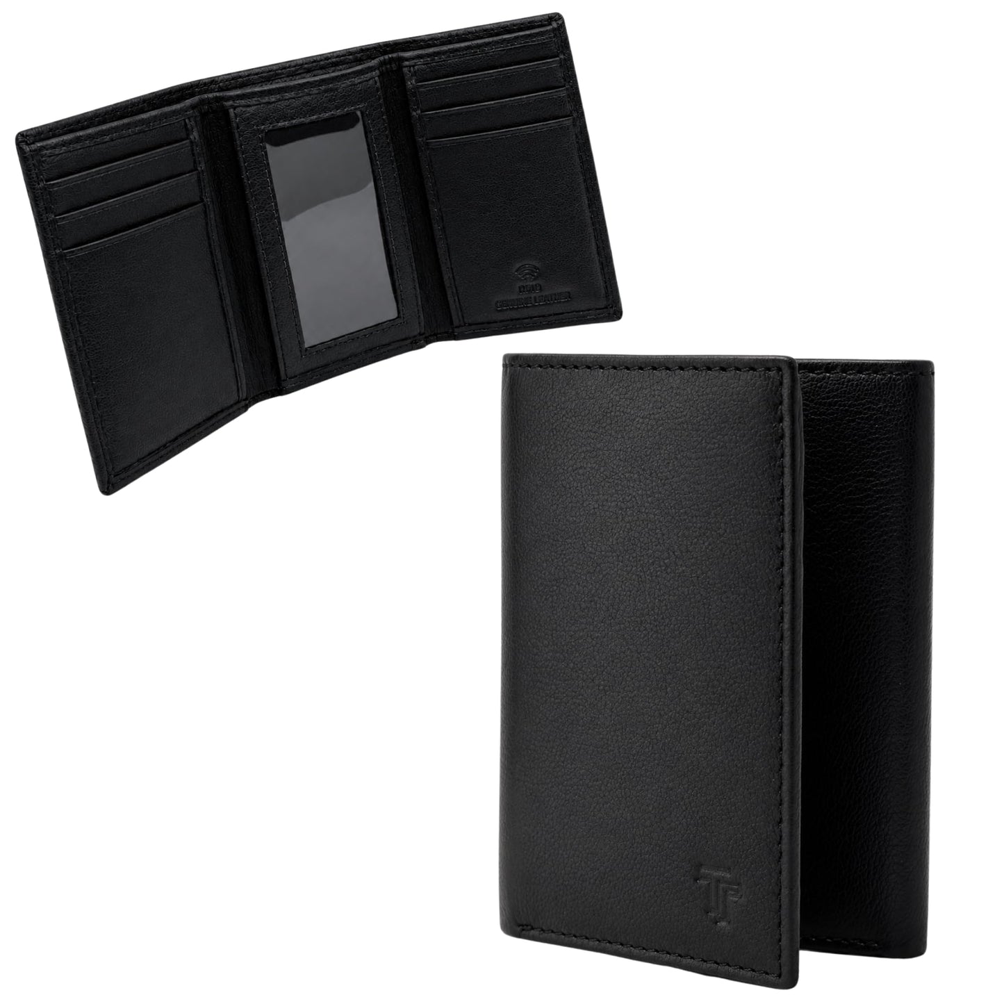 TRUTANN Black Leather Wallet – TrifoldCard Holder | Real Genuine Leather Mens Wallet | RFID Secure | Fits 8 Cards | Tap to Pay Feature | Quality Credit Card Holder