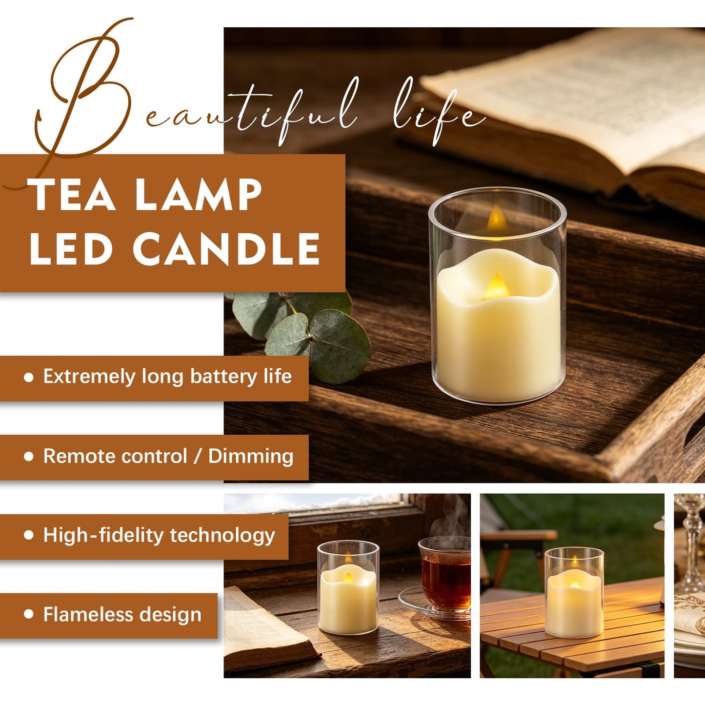 fclayvts 24 Pack Flameless LED Candles with Clear Glass Holder, Battery Operated Real Wax Tea Lights with Remote & Timer, Flickering Warm Light Fireless Votive Candles for Home Wedding Holiday Decor