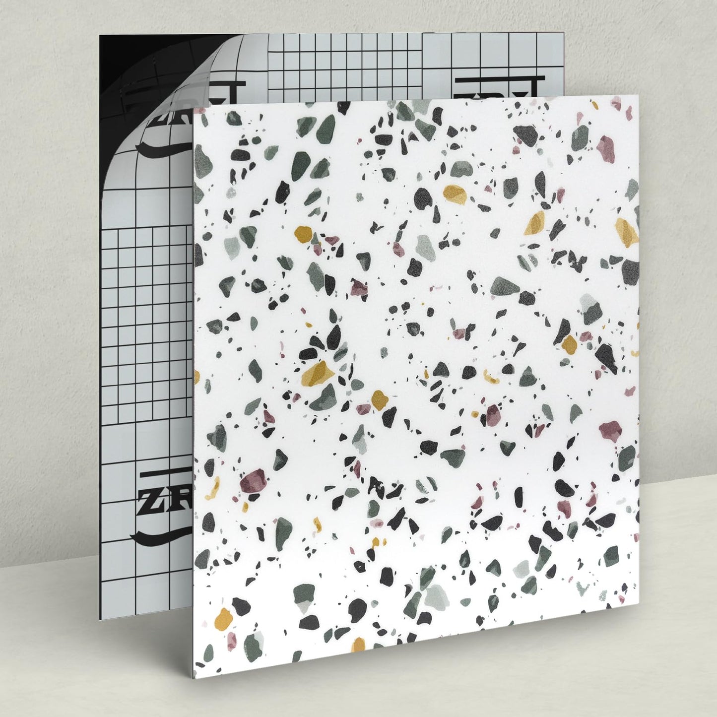 40-Pack 40 Sq.Ft Peel and Stick Floor Tiles Vinyl Matte Pattern Flooring, 12” x 12” Self Adhesive Vinyl Flooring DIY for Kitchen, Bathroom, Laundry, White Terrazzo Marble