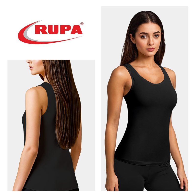 Rupa Jon Women's Camisole Tank Top Soft Cotton Blend Stretch Cami |Pack of 3| Lightweight Tank Sleepwear Loungewear | Black-L
