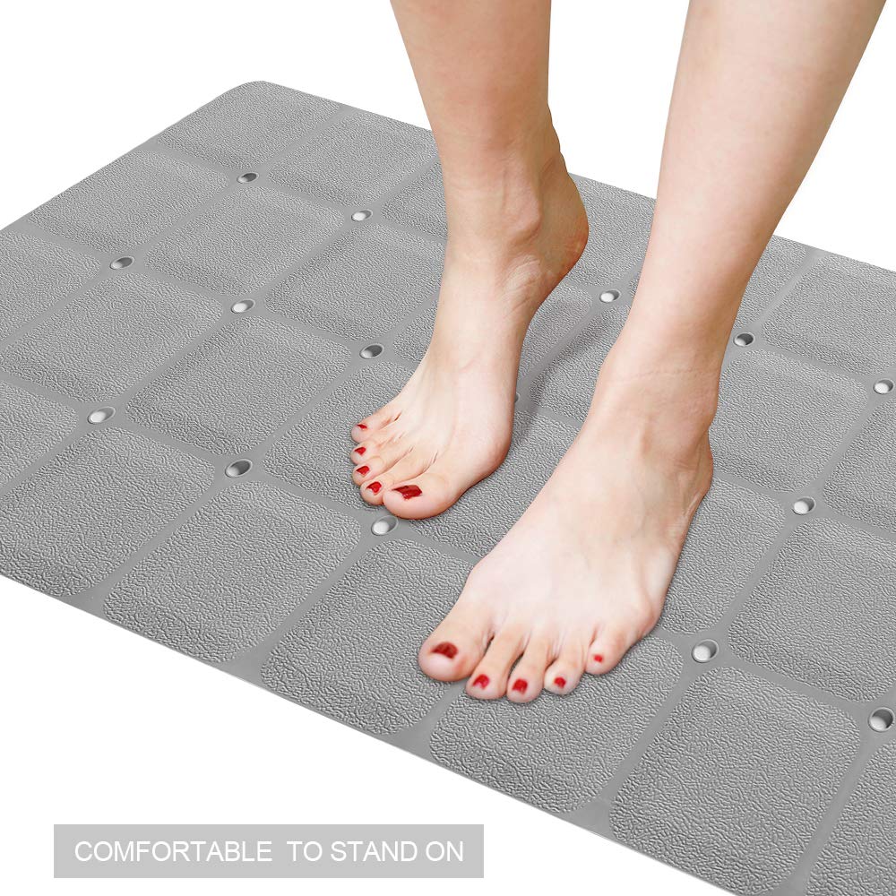 Webos Foldable Non Slip Silicon Bath Mat Bathtub mat no Suction Cups Shower mats for Textured Tub and Reglazed Tub (Foldable -Grey, 28-inch x 14-inch)