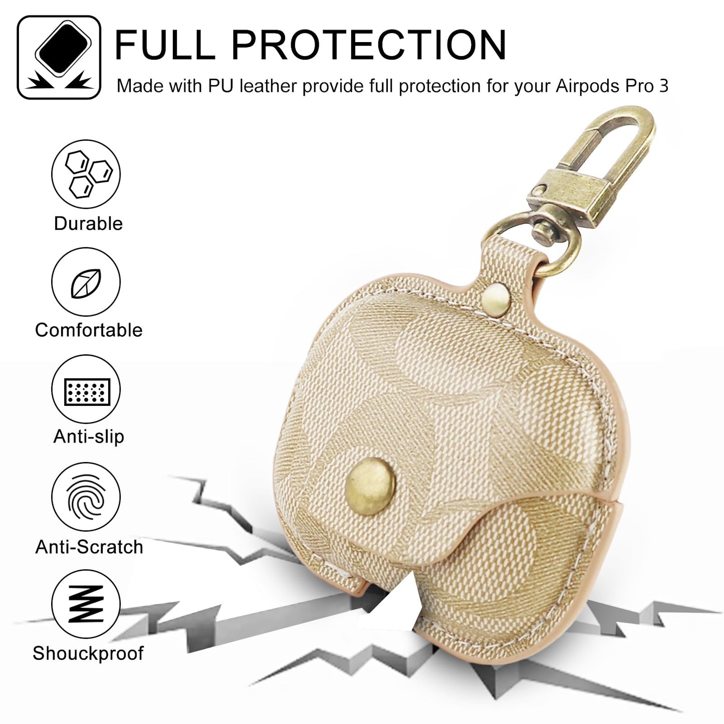 for AirPods Pro 3 Case, Leather Cute Full Body Shockproof Protective Cover for AirPods Pro 3nd Generation Case for Women Men, Drop Protection (A)