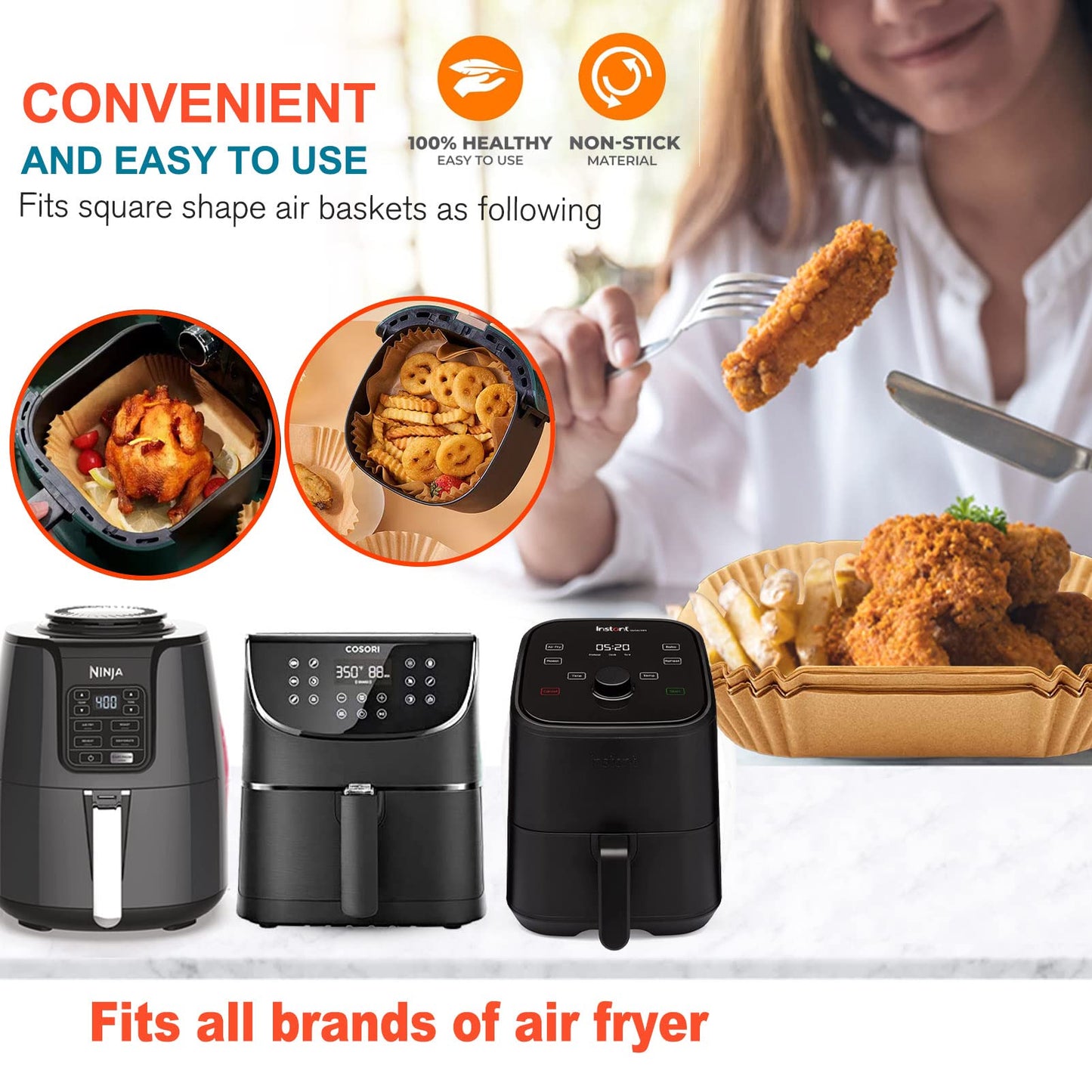 Air Fryer Liners Disposable 9 Inch, 9 inch Air Fryer Liners 125 Pcs Large Square Air Fryer Paper Liners for 5QT 6qt 8QT Air Fryer, Non-stick Parchment Paper for Frying, Baking