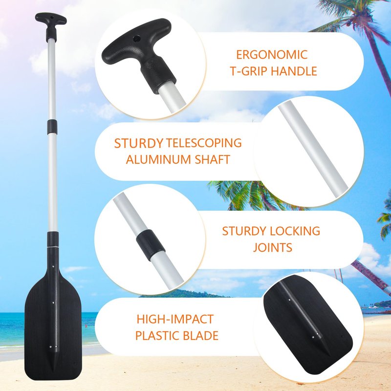 VEITHI Boat Paddle Telescoping Collapsible Oar for Boat Anti Slip Aluminum Plastic Canoe Paddles 2 Pack Small Tubing Floats Oars Row and Safety Boat Accessories for Kids and Adults(Black)