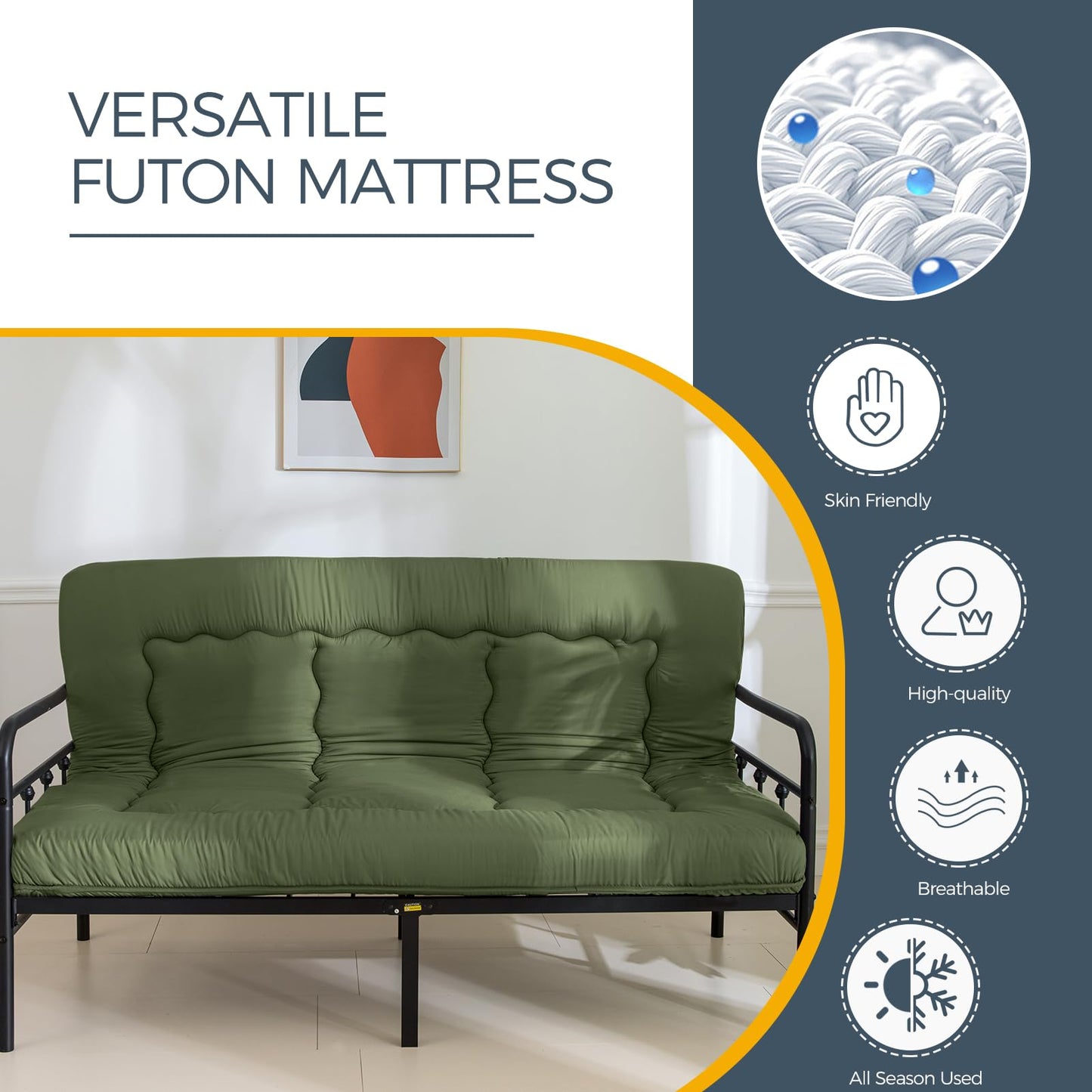 MAXYOYO 6" Extra Thick Japanese Floor Mattress Futon Mattress, Foldable Tatami Pad for Adults, Roll Up Floor Mat for Living Room Guest Room RV, Green, Queen