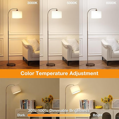 Arc Floor Lamp with Remote and Stepless Dimmable Bulb, Colors Temperature & Brightness Adjustable, Floor Lamps for Living Room（Deep Beige Shade & Brown Pole）