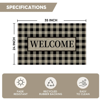 Artoid Mode Plaid Pattern Welcome Washable Doormat, Seasonal Decor Non Slip Low-Profile Absorbent Natural Rubber Back Door Mat 17x29 Inch